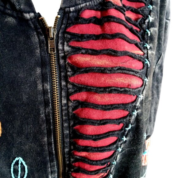 XL Vintage Hooded Hoody Rising International Nepal Jacket Embroidery Bohemian - Picture 6 of 7